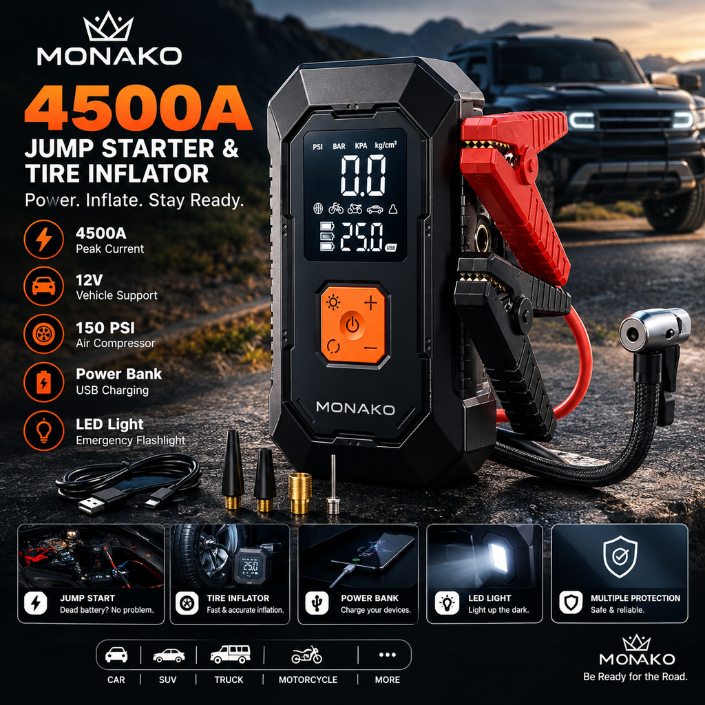 MONAKO 4500A Car Jump Starter and Tire Inflantor