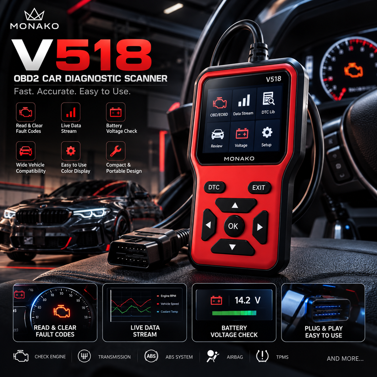 MONAKO V518 OBD2 Car Diagnostic Scanner
