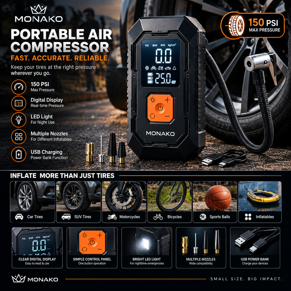 MONAKO 4500A Car Jump Starter and Tire Inflantor