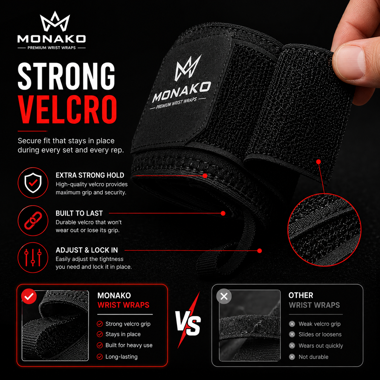 MONAKO Premium Wrist Wraps (Pair)