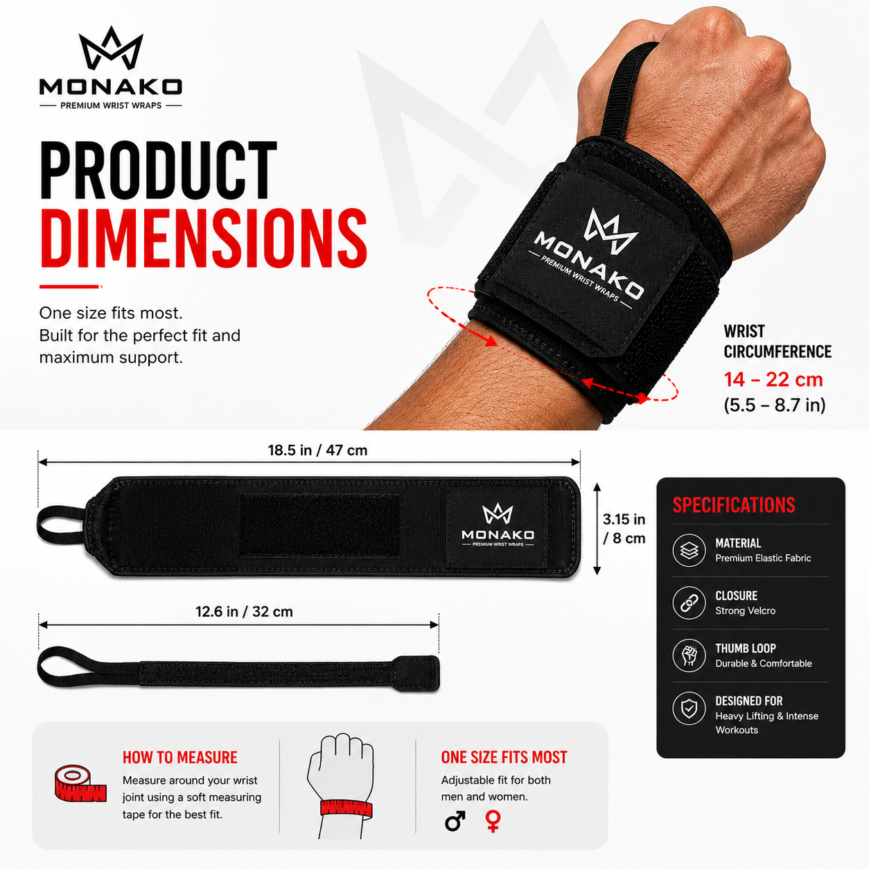 MONAKO Premium Wrist Wraps (Pair)